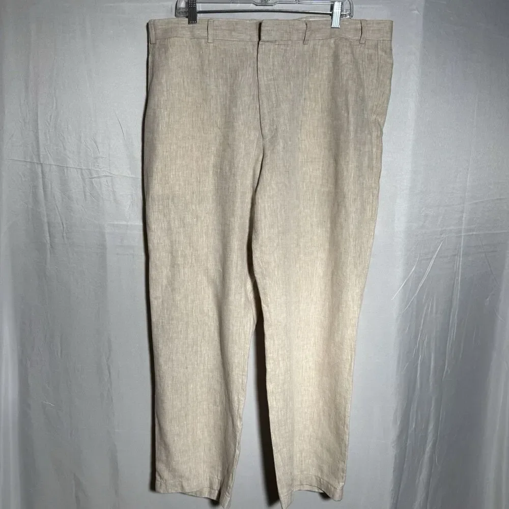 Just Linen Mens Pants 40W 100% Linen Beige Lightweight Summer Wedding Casual